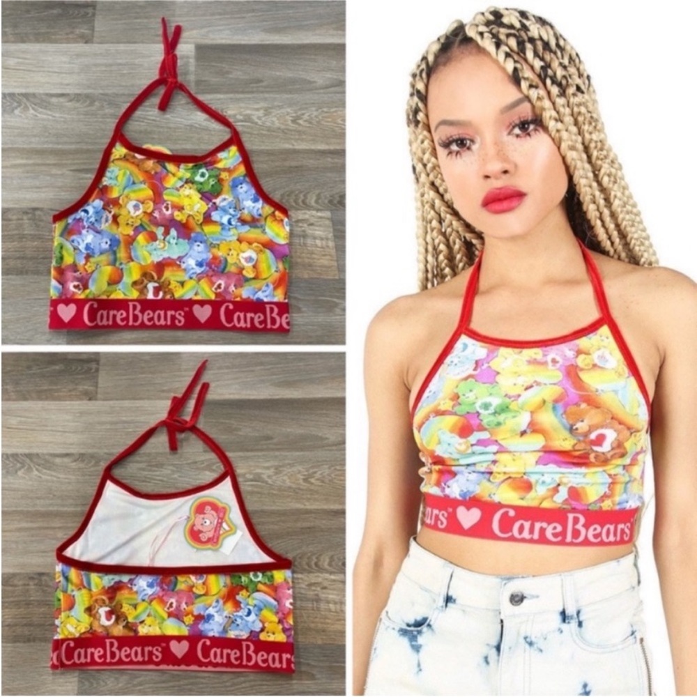 NEW! Iron Fist Care Bears Lots A Rainbows Velvet Halter Tank Crop Top MEDIUM